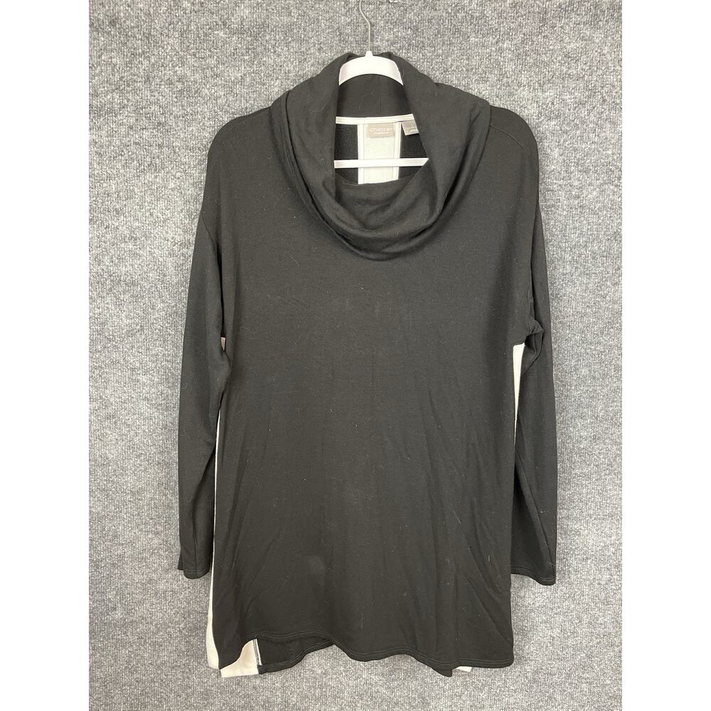 Chico’s Zenergy Black White Color‎ Block Sweater Cowl Neck 8/10 Size 1